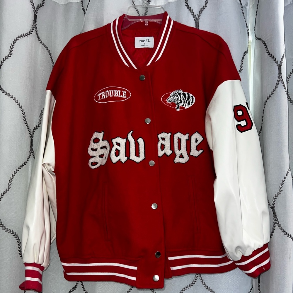 Red varsity jacket